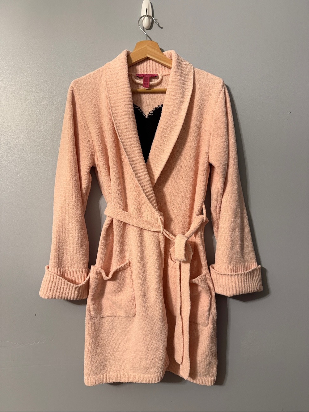 Betsey Johnson Cozy Shawl Collar Belted Jacket - Blush Pink Size S